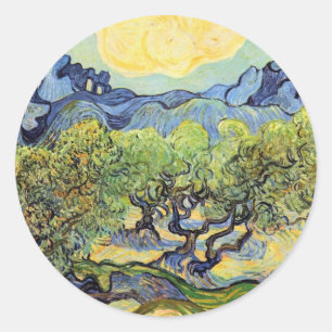 Olive Trees with Alpilles by Vincent van Gogh Classic Round Sticker