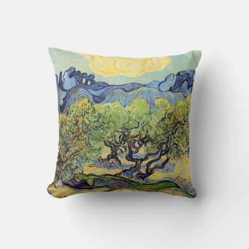 Olive Trees with Alpilles by Vincent van Gogh Throw Pillow