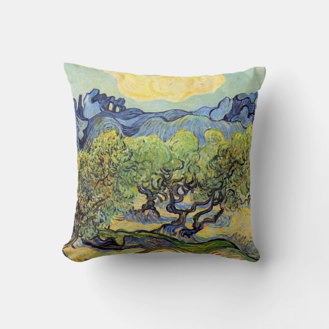 Olive Trees with Alpilles by Vincent van Gogh Throw Pillow (Front)