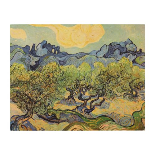 Olive Trees with Alpilles by Vincent van Gogh Wood Wall Art