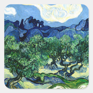 Olive Trees with Alpilles landscape art Van Gogh Square Sticker