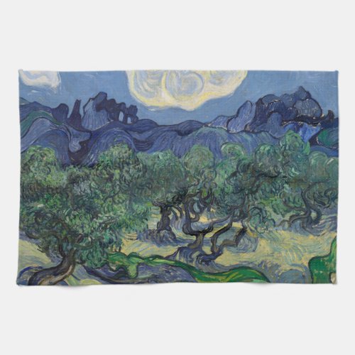 Olive Trees with the Alpilles by Vincent van Gogh Kitchen Towel