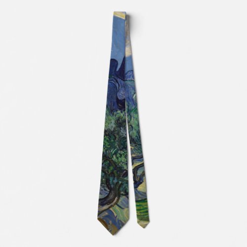 Olive Trees with the Alpilles by Vincent van Gogh Neck Tie