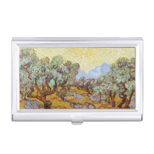 Olive Trees with yellow sky and sun Business Card Case
