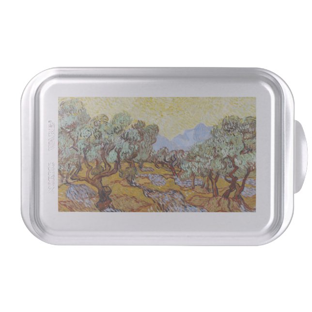 Olive Trees with yellow sky and sun  Cake Pan (Front)