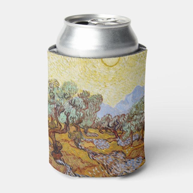 Olive Trees with yellow sky and sun    Can Cooler (Can Front)