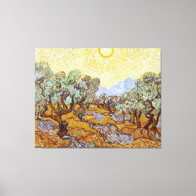 Olive Trees with yellow sky and sun Canvas Print (Front)