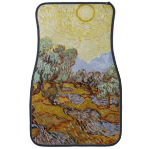 Olive Trees with yellow sky and sun Car Floor Mat