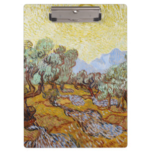 Olive Trees with yellow sky and sun   Clipboard