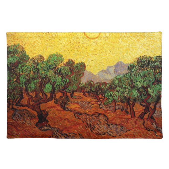Olive Trees with Yellow Sky and Sun Cloth Placemat (Front)