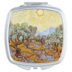 Olive Trees with yellow sky and sun   Compact Mirror