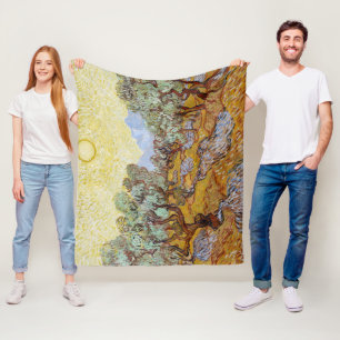 Olive Trees with yellow sky and sun  Fleece Blanket