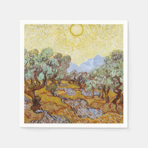Olive Trees with yellow sky and sun Napkins