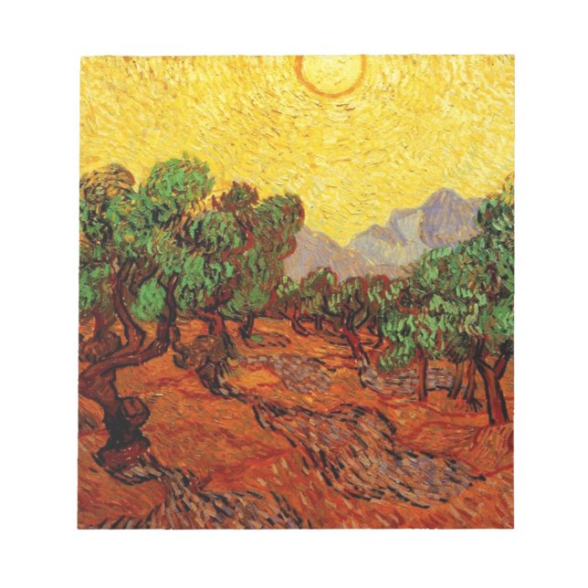 Olive Trees with Yellow Sky and Sun Notepad (Front)