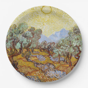 Olive Trees with yellow sky and sun    Paper Plates