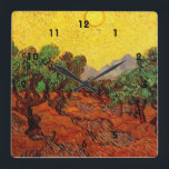 Olive Trees with Yellow Sky and Sun Square Wall Clock<br><div class="desc">Olive Trees with Yellow Sky and Sun Vincent van Gogh.  Rich,   warm impressionism color oil painting of a olive tree farm.</div>