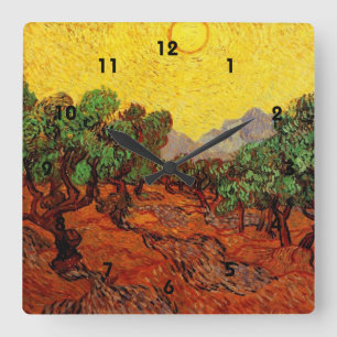 Olive Trees with Yellow Sky and Sun Square Wall Clock