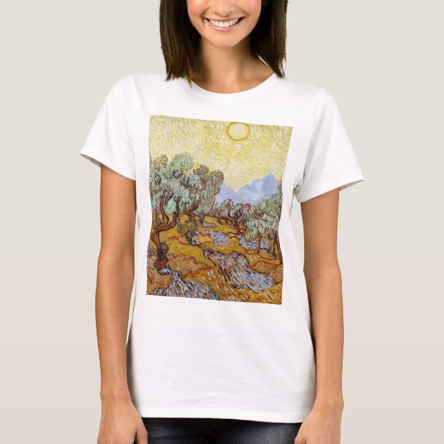 Olive Trees with yellow sky and sun  T-Shirt (Front)
