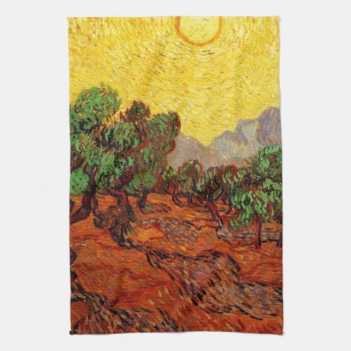 Olive Trees with Yellow Sky and Sun Towel