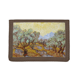 Olive Trees with yellow sky and sun Tri-fold Wallet
