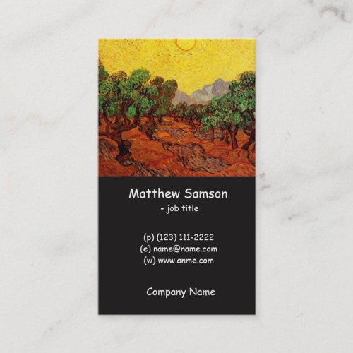 Olive Trees with Yellow Sky and Sun, van Gogh Business Card Templates