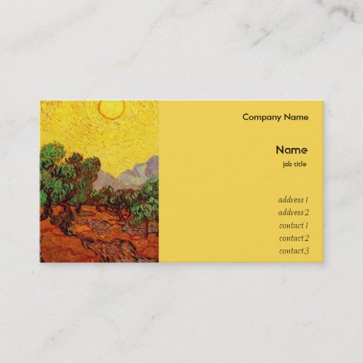 Customizable Olive Trees with Yellow Sky and Sun, van Gogh Business Card