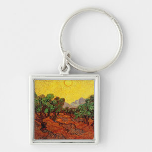 Olive Trees with Yellow Sky and Sun Van Gogh Keychain