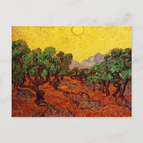 Olive Trees with Yellow Sky and Sun Van Gogh Postcard