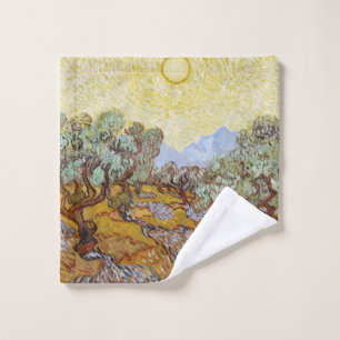 Olive Trees with yellow sky and sun    Wash Cloth