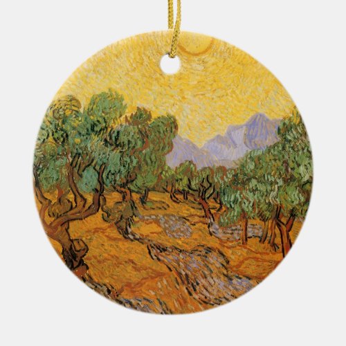 Olive Trees Yellow Sky and Sun Vincent van Gogh Ceramic Ornament