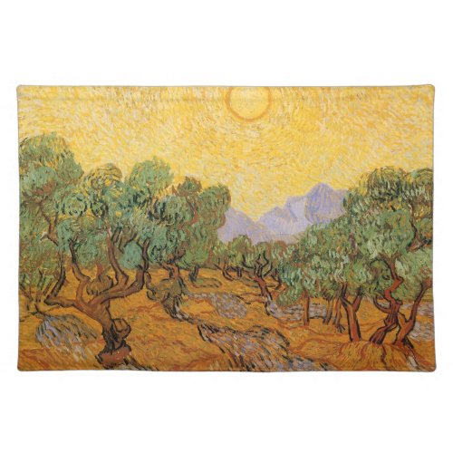 Olive Trees Yellow Sky and Sun Vincent van Gogh Cloth Placemat