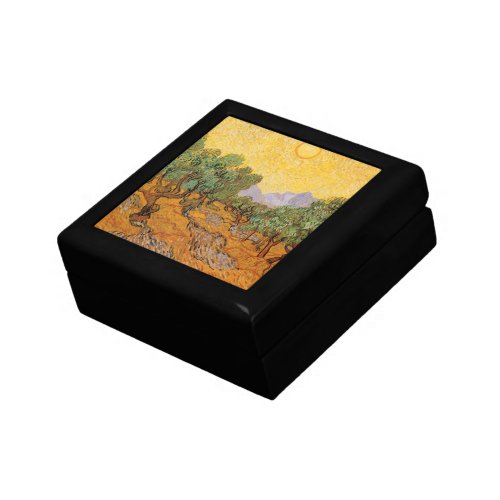 Olive Trees Yellow Sky and Sun Vincent van Gogh Jewelry Box