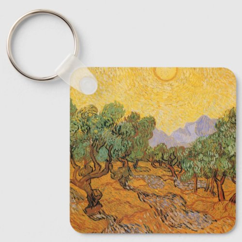 Olive Trees Yellow Sky and Sun Vincent van Gogh Keychain