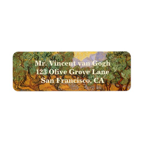 Olive Trees Yellow Sky and Sun Vincent van Gogh Label