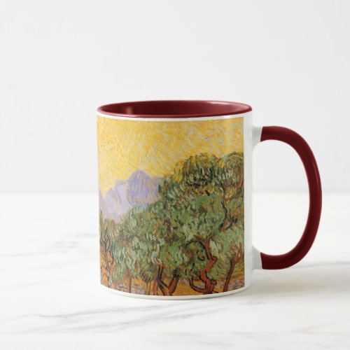 Olive Trees Yellow Sky and Sun Vincent van Gogh Mug