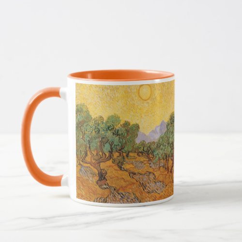 Olive Trees Yellow Sky and Sun Vincent van Gogh Mug