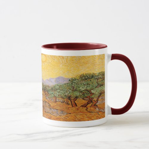 Olive Trees Yellow Sky and Sun Vincent van Gogh Mug