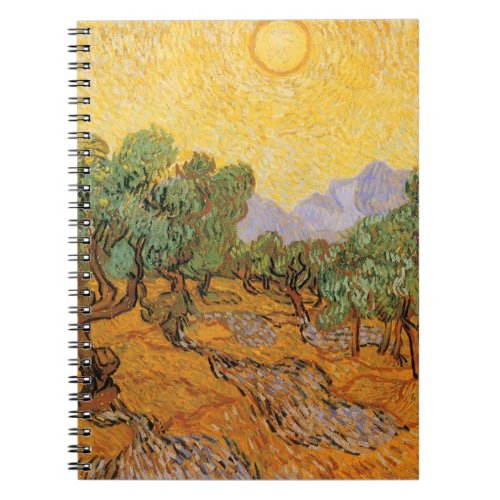 Olive Trees Yellow Sky and Sun Vincent van Gogh Notebook