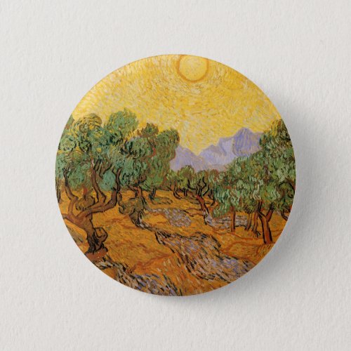 Olive Trees Yellow Sky and Sun Vincent van Gogh Pinback Button