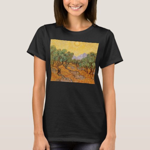 Olive Trees Yellow Sky and Sun Vincent van Gogh T_Shirt
