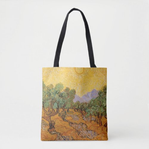 Olive Trees Yellow Sky and Sun Vincent van Gogh Tote Bag