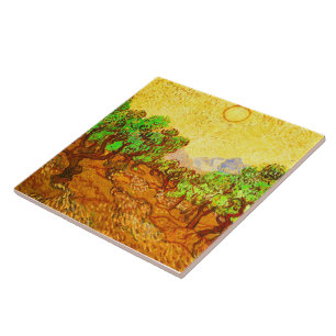 Olive Trees Yellow Sky & Sun Van Gogh Fine Art Ceramic Tile