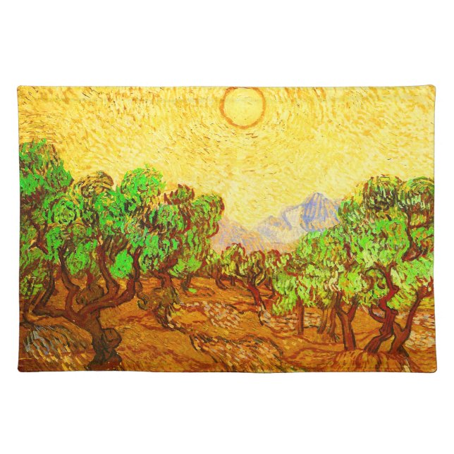 Olive Trees Yellow Sky & Sun Van Gogh Fine Art Placemat (Front)