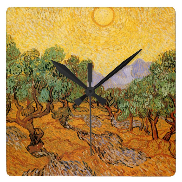 Olive Trees, Yellow Sky and Sun, Vincent van Gogh Clock