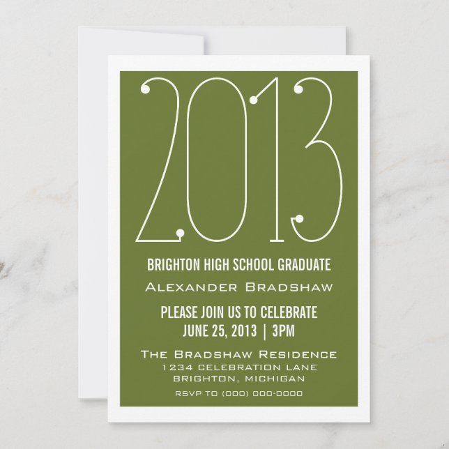 Olive Trendy 2013 Graduation Invitation (Front)