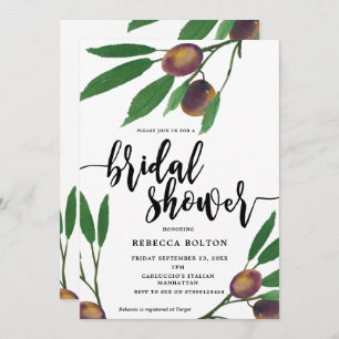olive tuscan laurel modern bridal shower invite