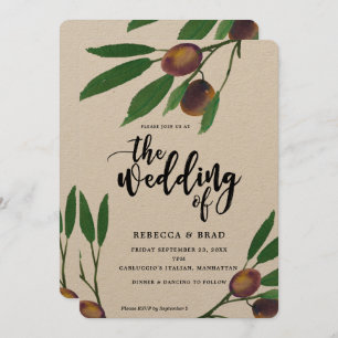 olive tuscan laurel modern wedding invitation