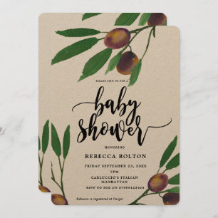 olive tuscan modern kraft baby shower invite