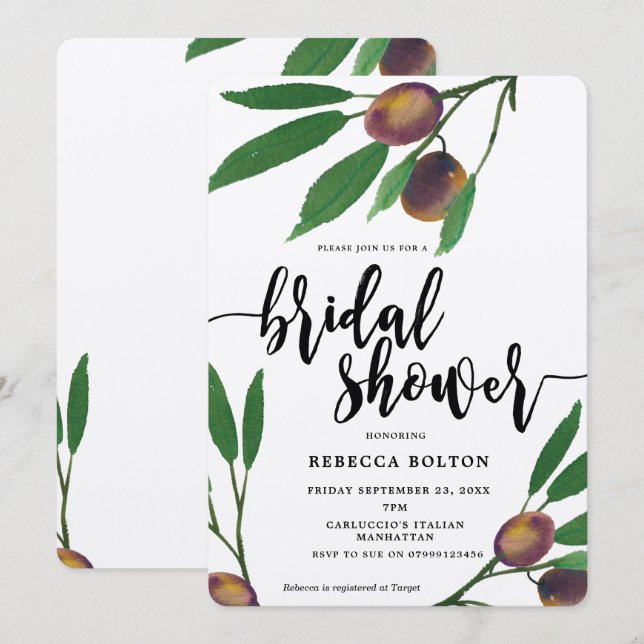 olive tuscan modern kraft bridal shower invite (Front/Back)