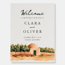 Olive Vineyard Terracotta Wedding Welcome Sign
